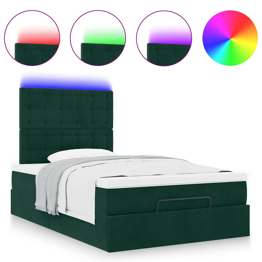 Cadre de lit ottoman avec matelas vert foncé 120x190 cm velours