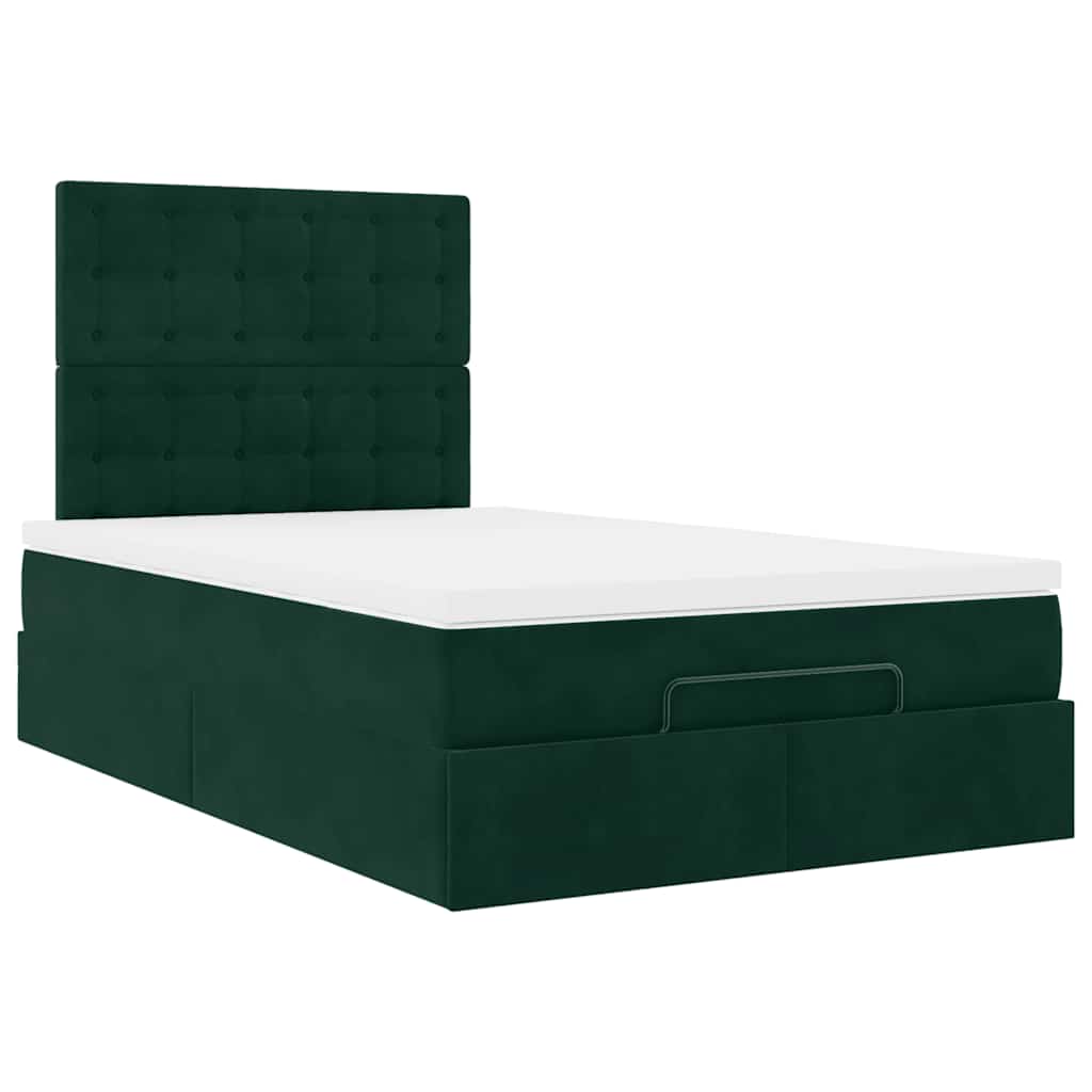Cadre de lit ottoman avec matelas vert foncé 120x190 cm velours - XIOS
