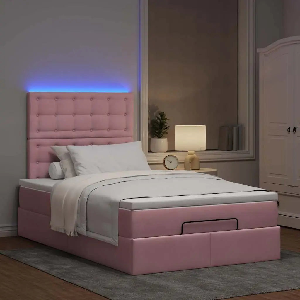 Cadre de lit ottoman avec matelas rose 120x190 cm velours - XIOS