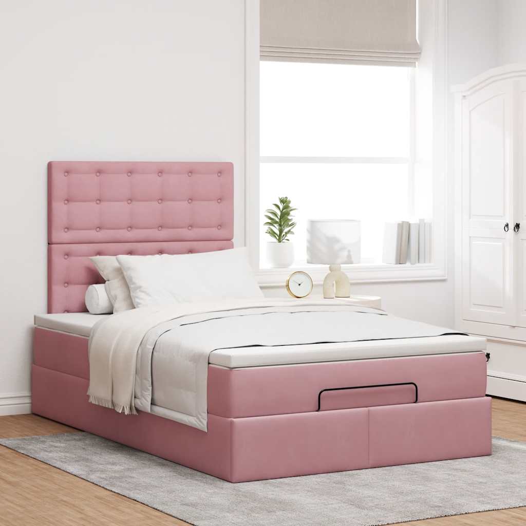 Cadre de lit ottoman avec matelas rose 120x190 cm velours - XIOS