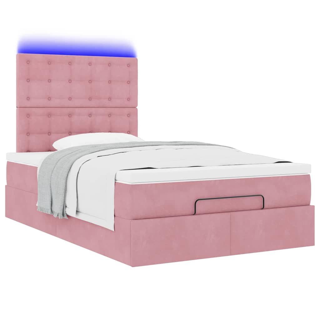 Cadre de lit ottoman avec matelas rose 120x190 cm velours - XIOS