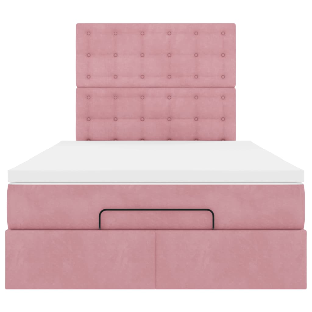 Cadre de lit ottoman avec matelas rose 120x190 cm velours - XIOS