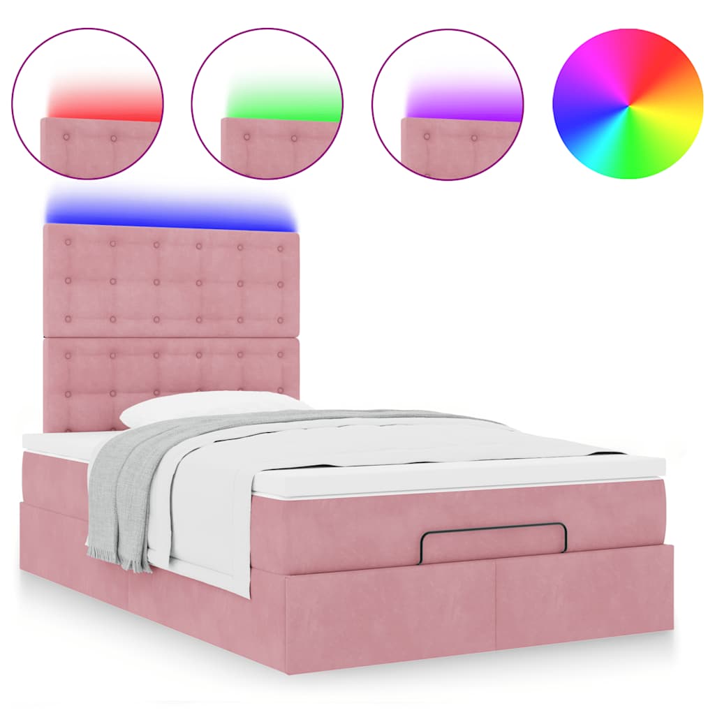 Cadre de lit ottoman avec matelas rose 120x200 cm velours - XIOS