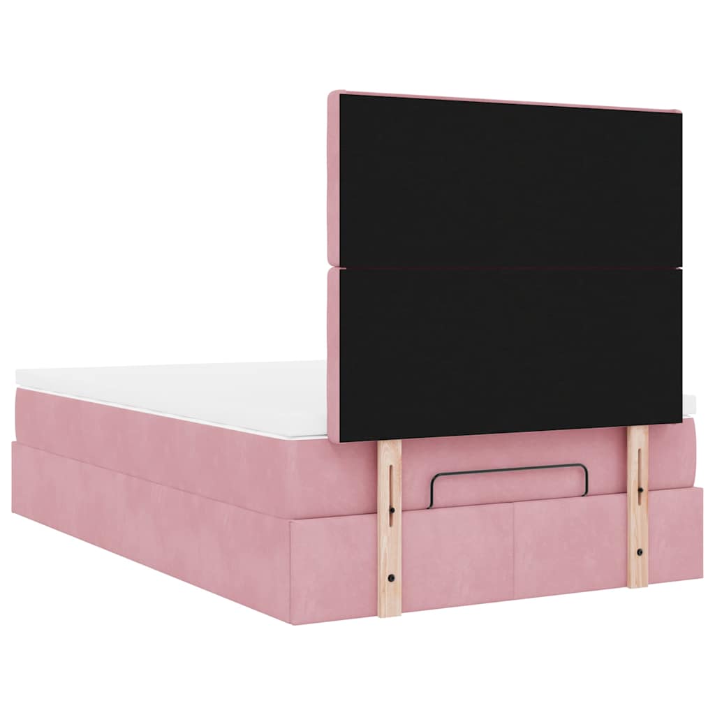 Cadre de lit ottoman avec matelas rose 120x200 cm velours - XIOS