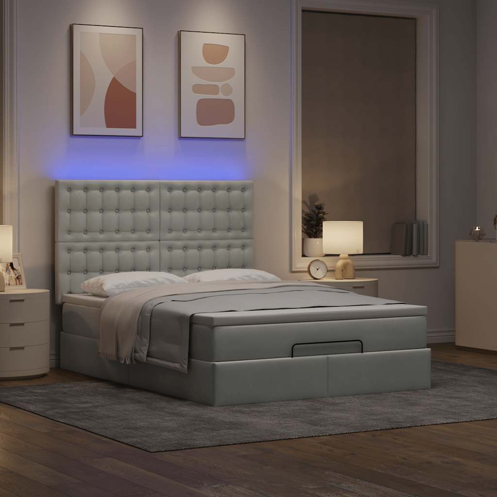 Cadre de lit ottoman et matelas gris clair 140x190 velours - XIOS