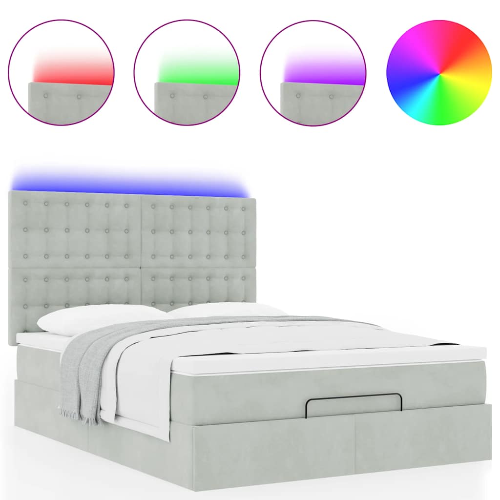 Cadre de lit ottoman et matelas gris clair 140x190 velours - XIOS