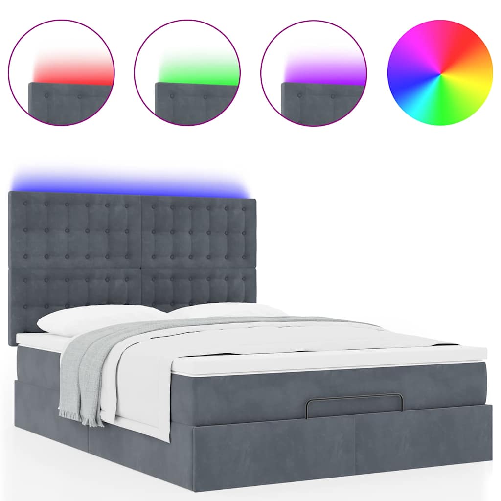 Cadre de lit ottoman avec matelas gris foncé 140x190 cm velours - XIOS
