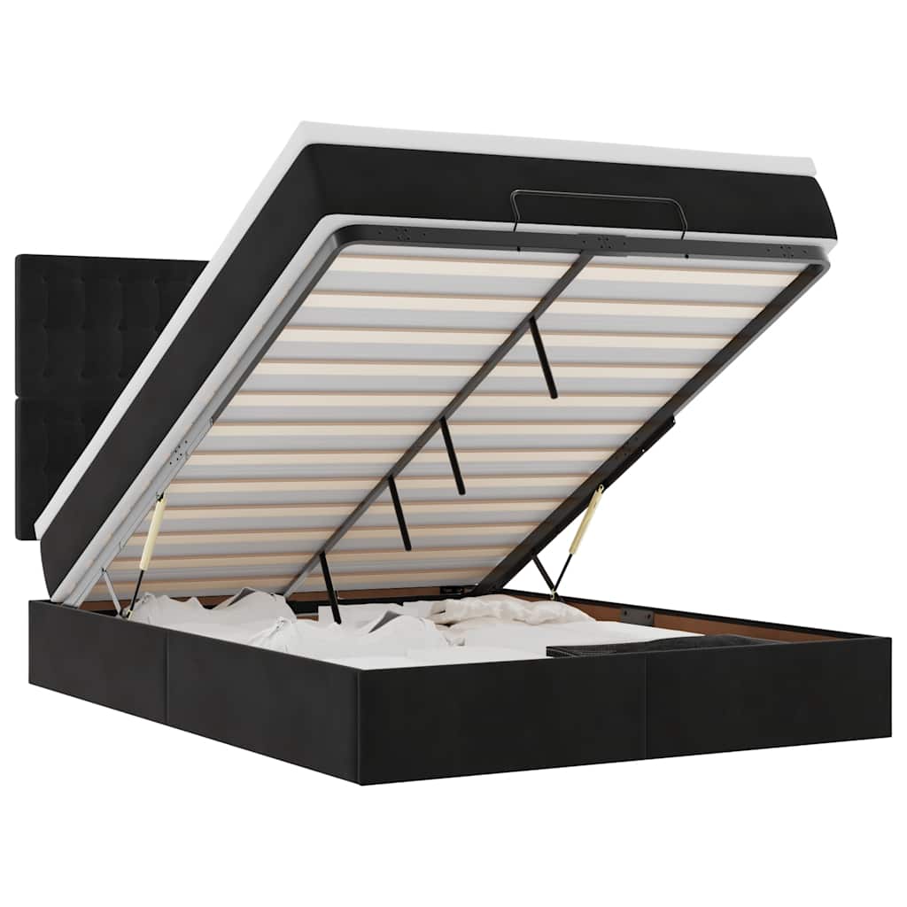 Cadre de lit ottoman avec matelas noir 140x190 cm velours - XIOS