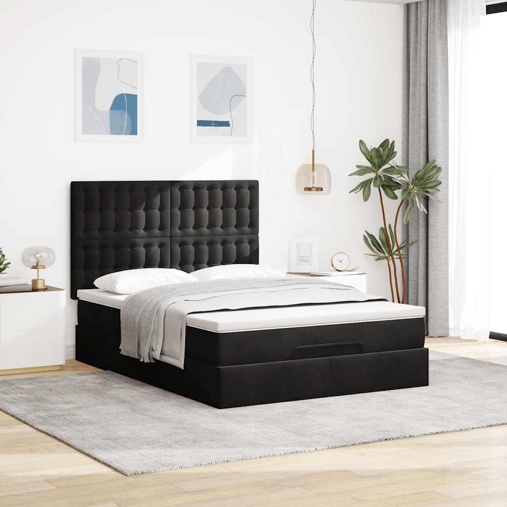 Cadre de lit ottoman avec matelas noir 140x190 cm velours - XIOS