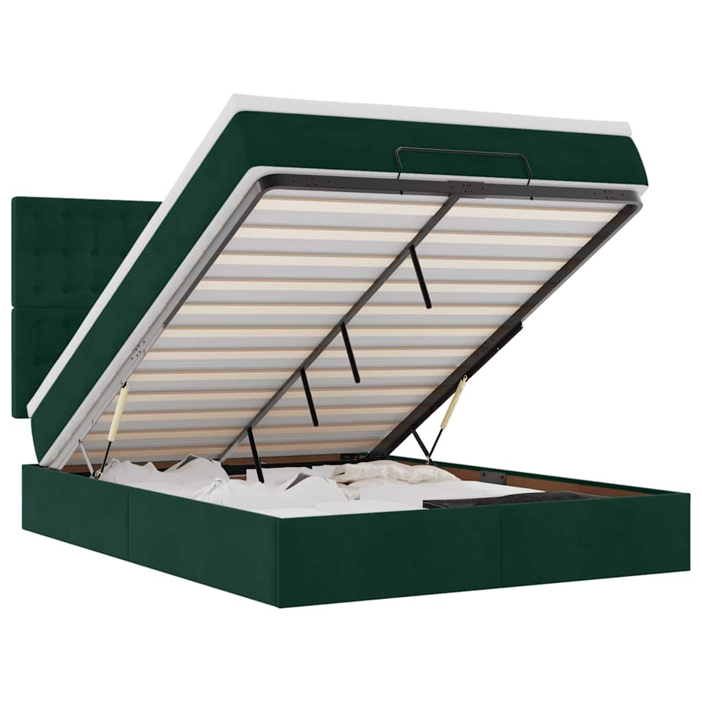 Cadre de lit ottoman avec matelas vert foncé 140x190 cm velours - XIOS