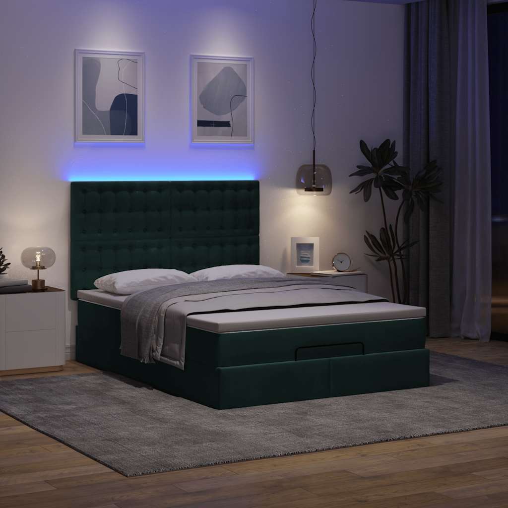 Cadre de lit ottoman avec matelas vert foncé 140x190 cm velours - XIOS