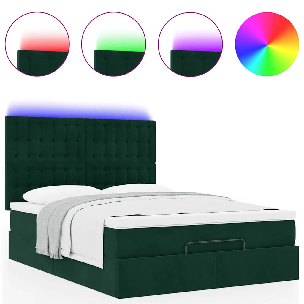 Cadre de lit ottoman avec matelas vert foncé 140x190 cm velours - XIOS