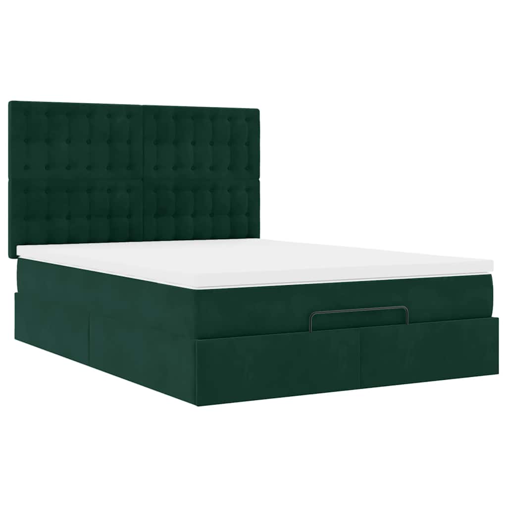 Cadre de lit ottoman avec matelas vert foncé 140x190 cm velours - XIOS