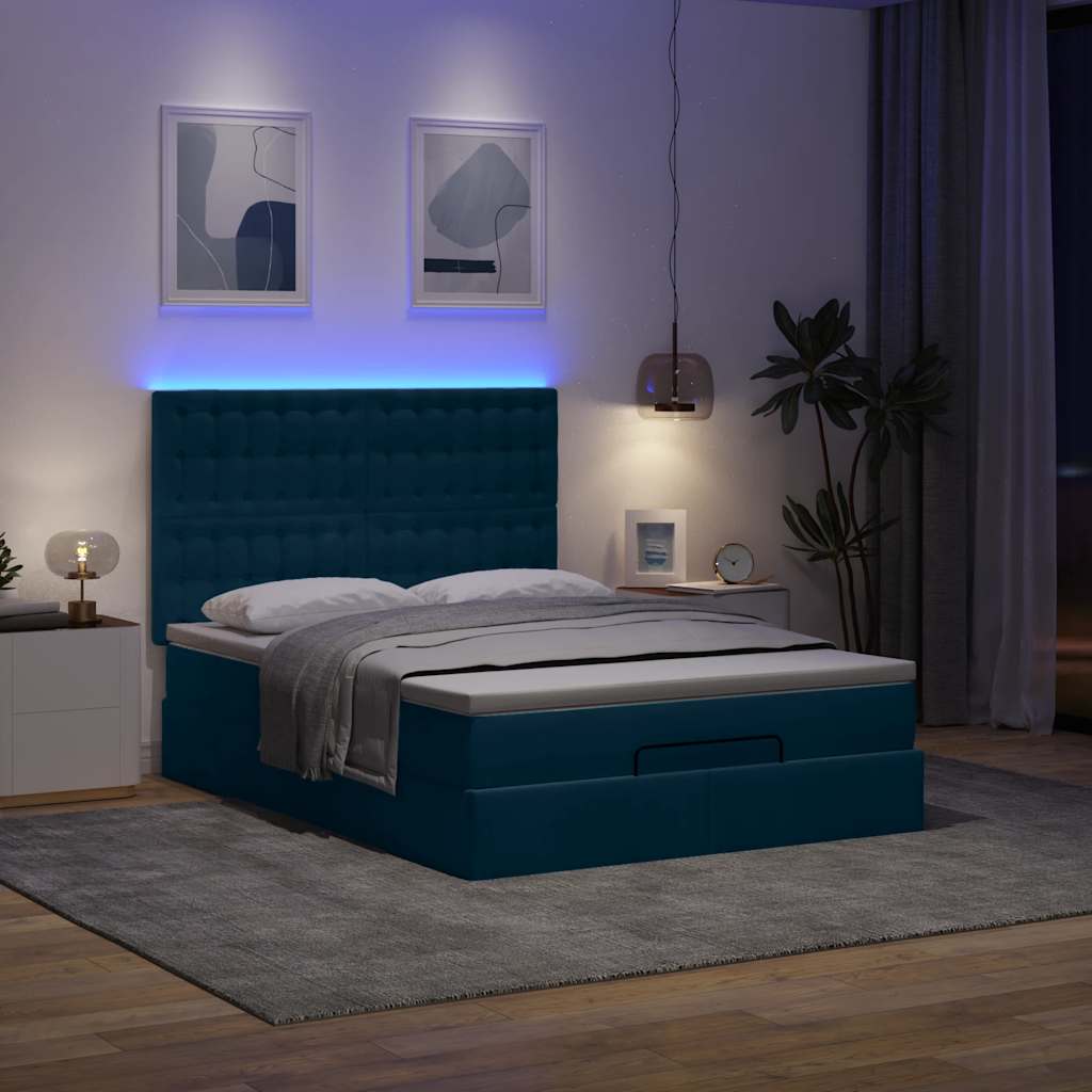 Cadre de lit ottoman avec matelas bleu foncé 140x190 cm velours - XIOS