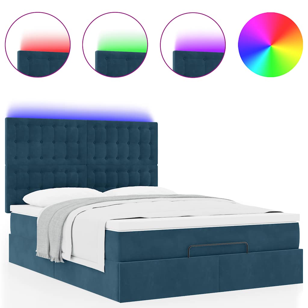 Cadre de lit ottoman avec matelas bleu foncé 140x190 cm velours - XIOS