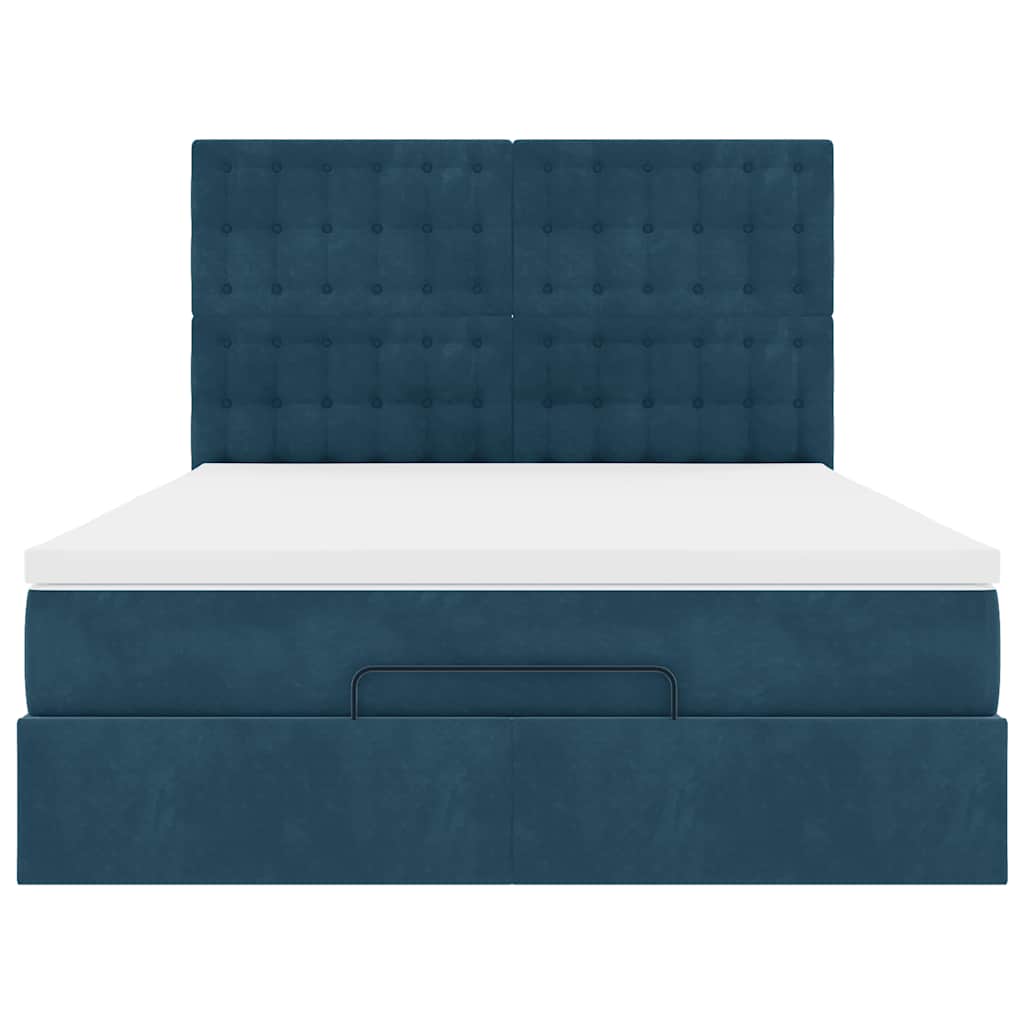 Cadre de lit ottoman avec matelas bleu foncé 140x190 cm velours - XIOS