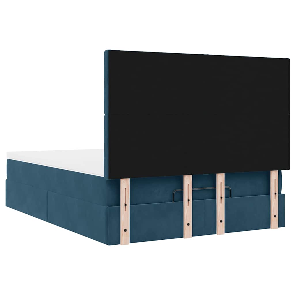 Cadre de lit ottoman avec matelas bleu foncé 140x190 cm velours - XIOS