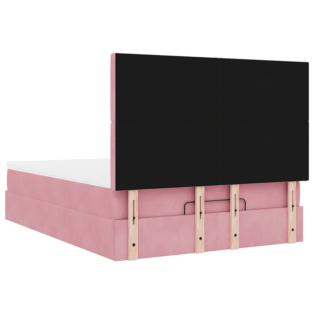 Cadre de lit ottoman avec matelas rose 140x190 cm velours - XIOS