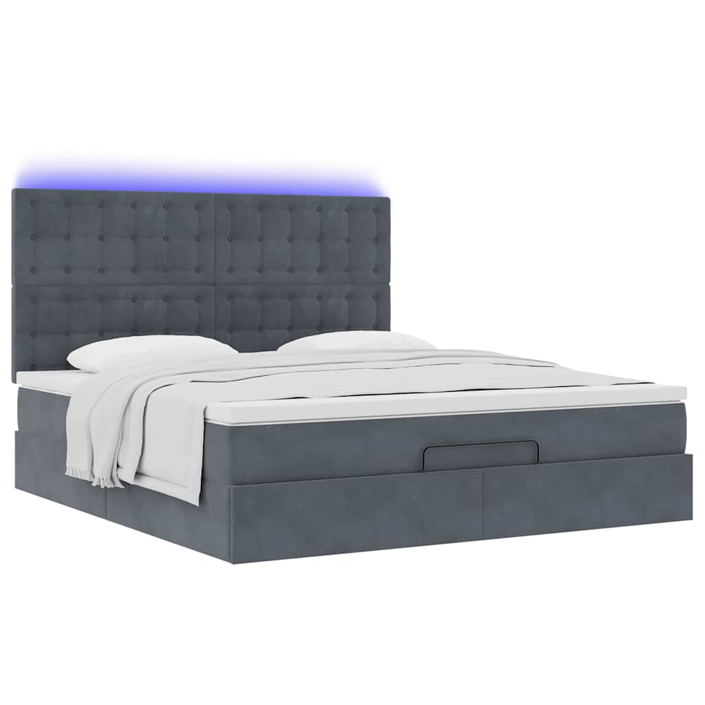 Cadre de lit ottoman avec matelas gris foncé 160x200cm velours - XIOS