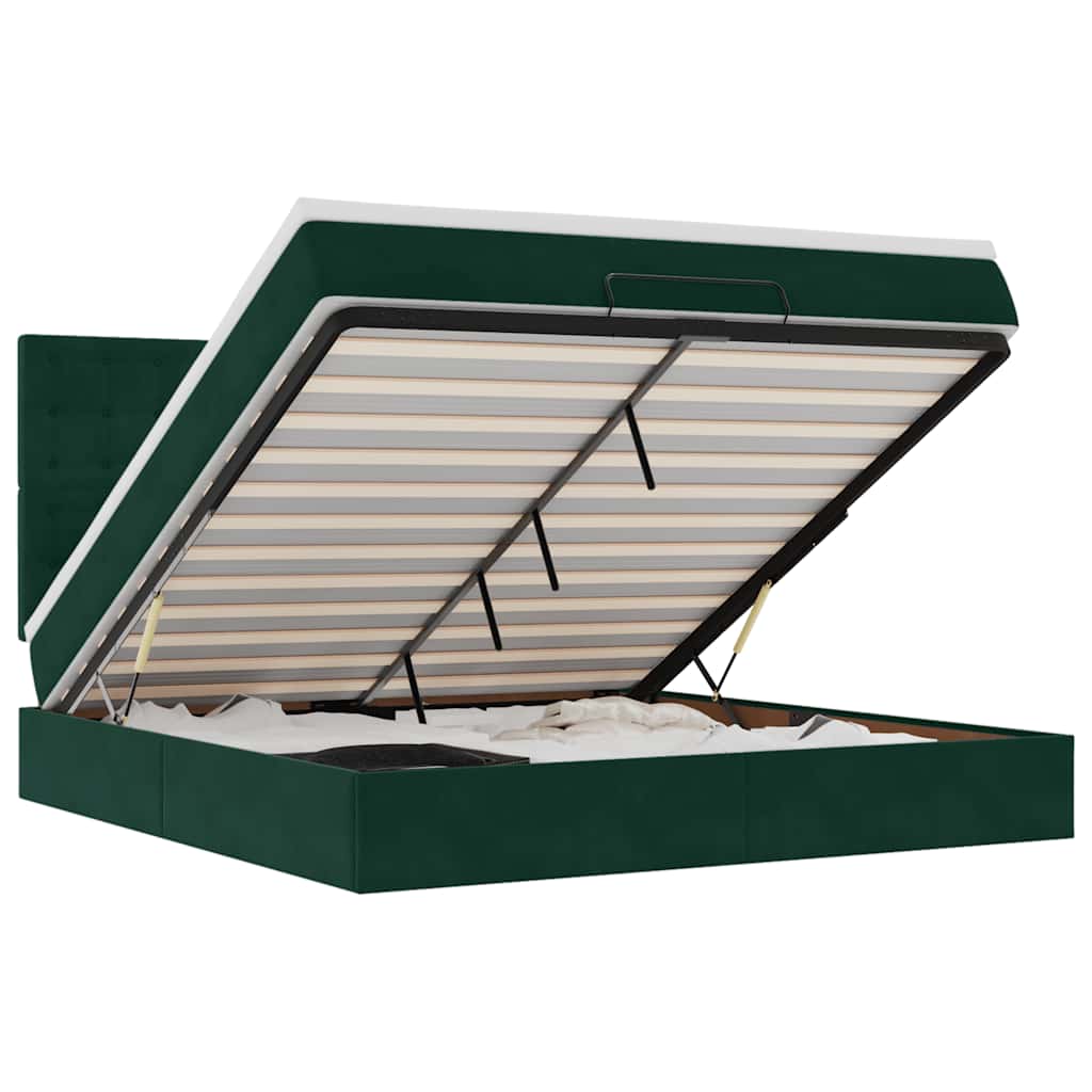 Cadre de lit ottoman avec matelas vert foncé 160x200 cm velours - XIOS