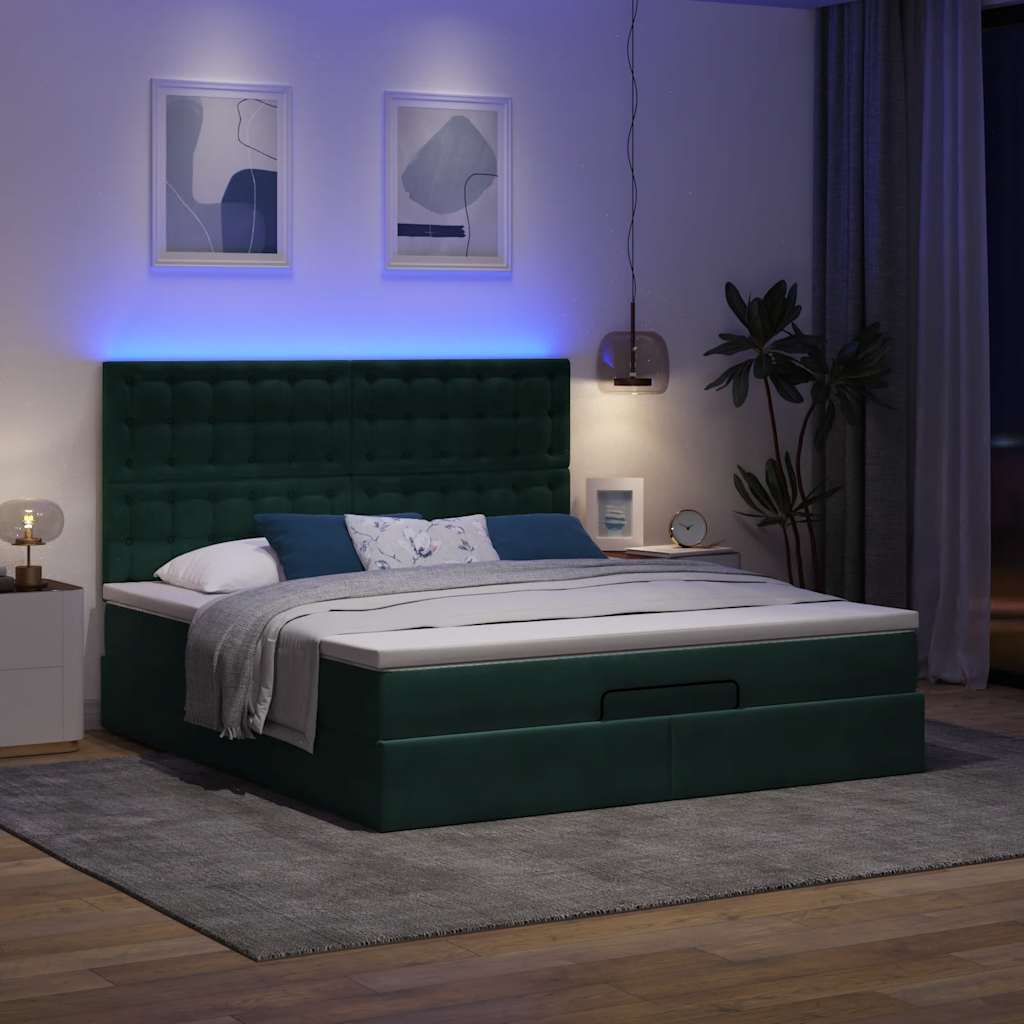 Cadre de lit ottoman avec matelas vert foncé 160x200 cm velours - XIOS