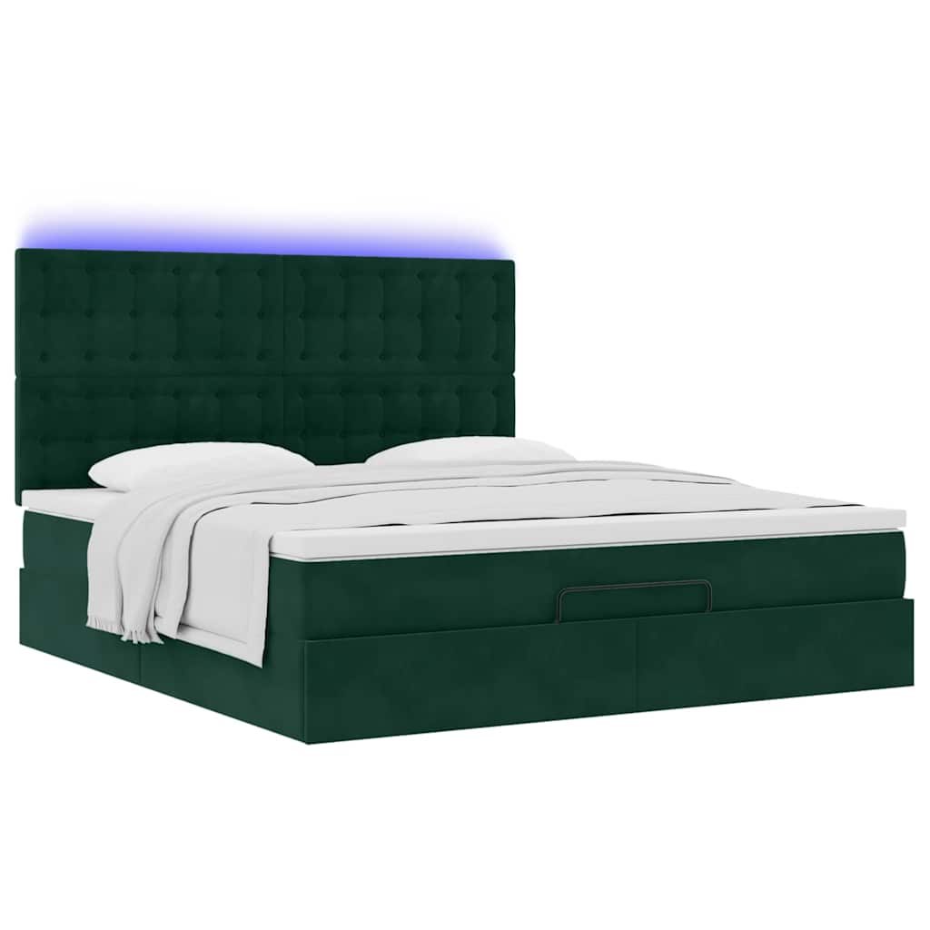 Cadre de lit ottoman avec matelas vert foncé 160x200 cm velours - XIOS