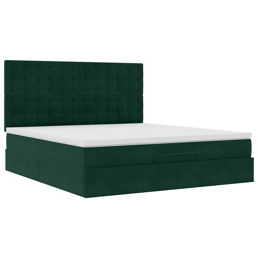 Cadre de lit ottoman avec matelas vert foncé 160x200 cm velours - XIOS