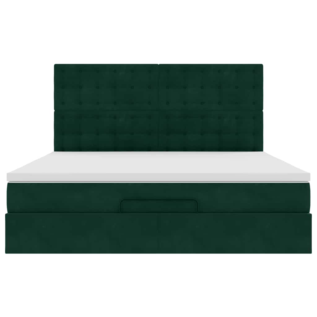 Cadre de lit ottoman avec matelas vert foncé 160x200 cm velours - XIOS