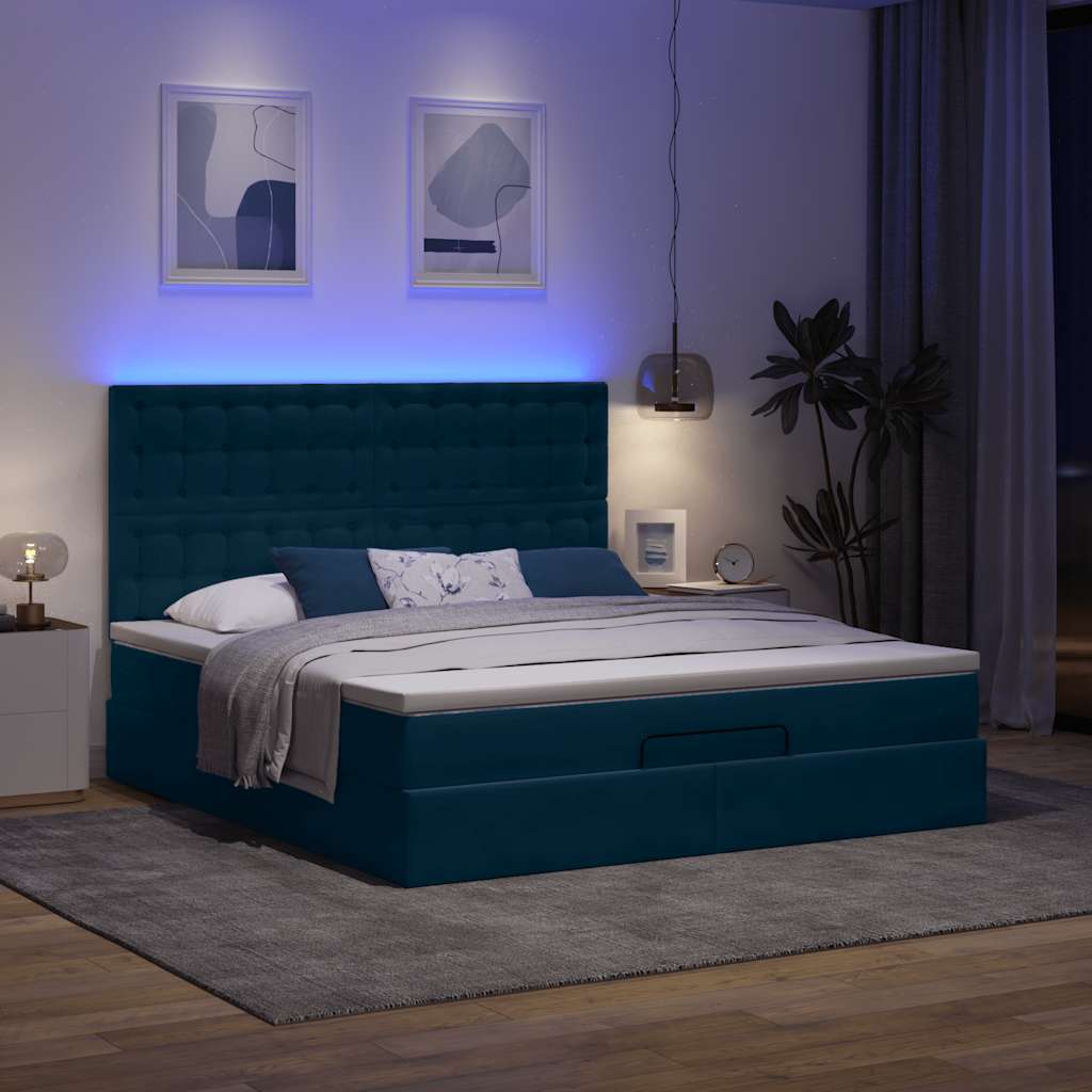 Cadre de lit ottoman avec matelas bleu foncé 180x200 cm velours - XIOS