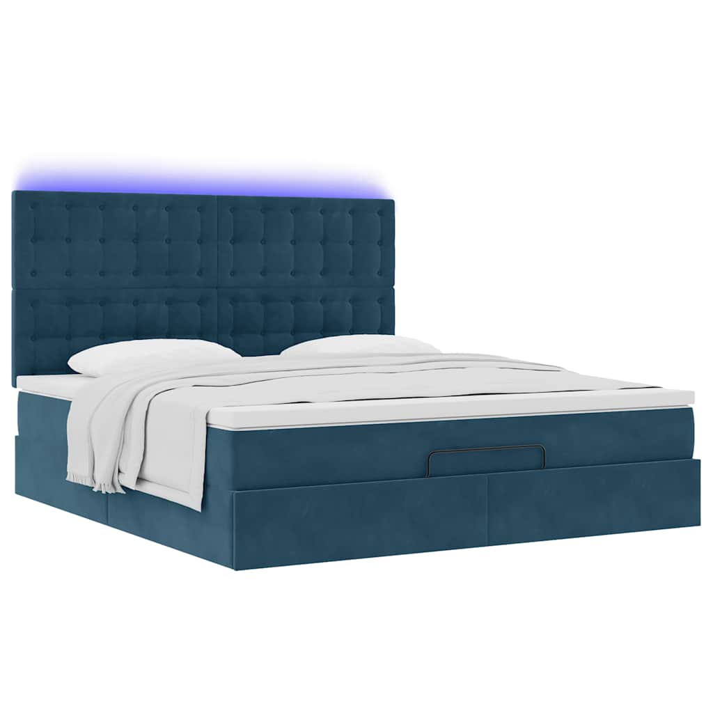 Cadre de lit ottoman avec matelas bleu foncé 180x200 cm velours - XIOS