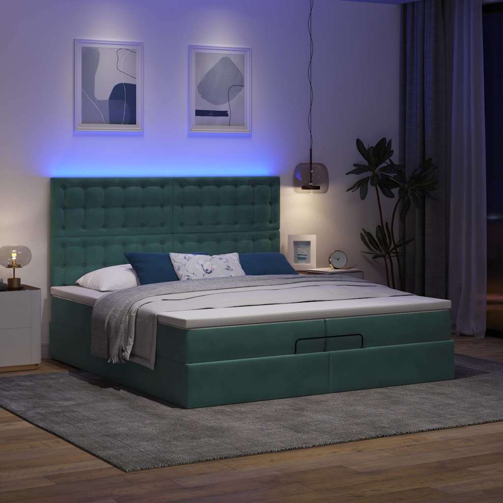 Cadre de lit ottoman avec matelas vert foncé 200x200 cm velours - XIOS