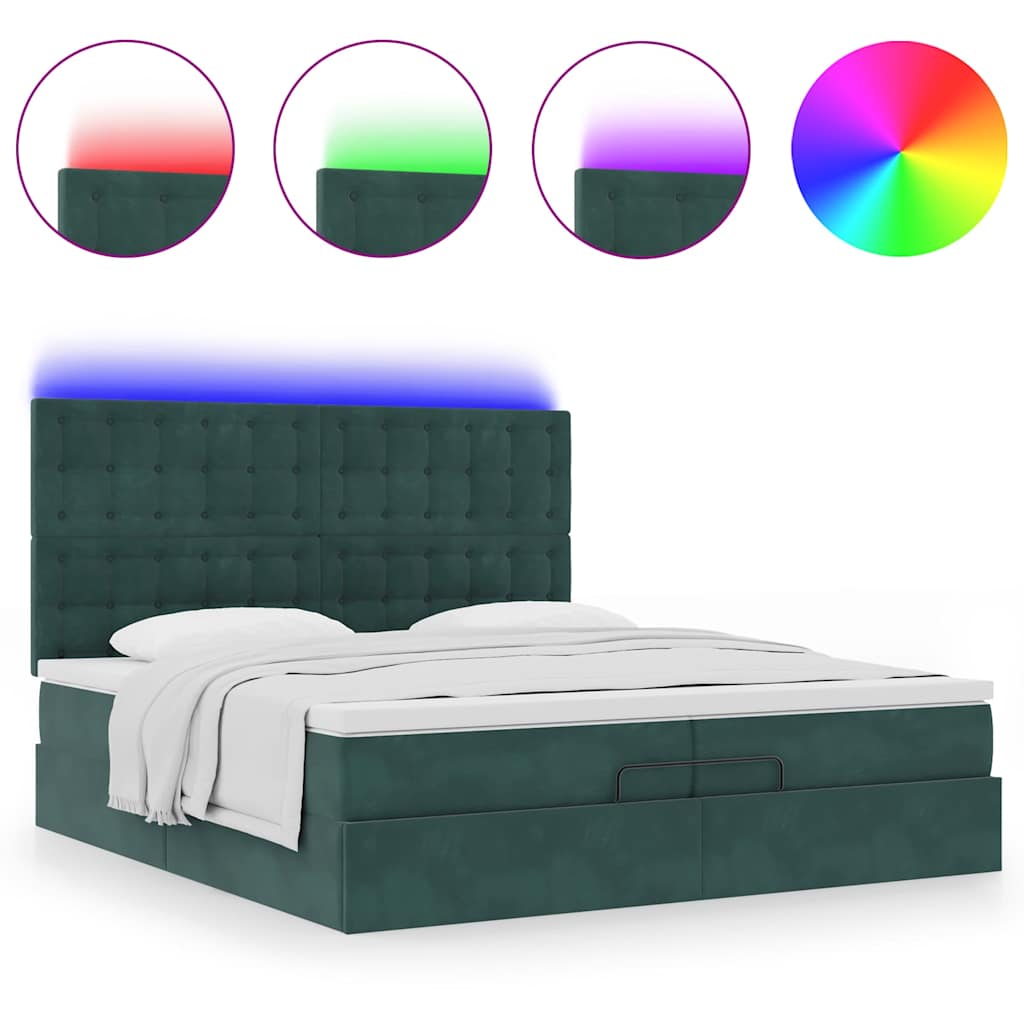 Cadre de lit ottoman avec matelas vert foncé 200x200 cm velours - XIOS