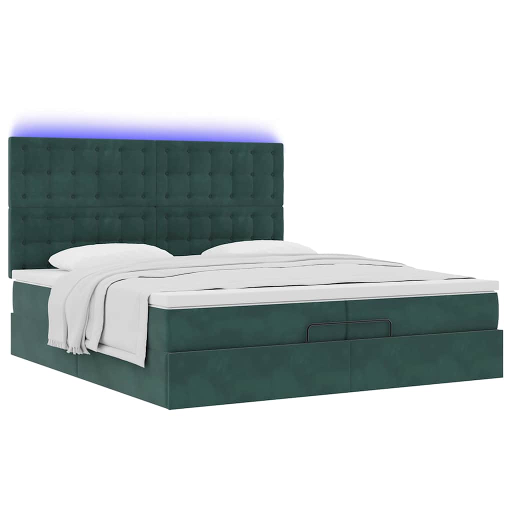 Cadre de lit ottoman avec matelas vert foncé 200x200 cm velours - XIOS