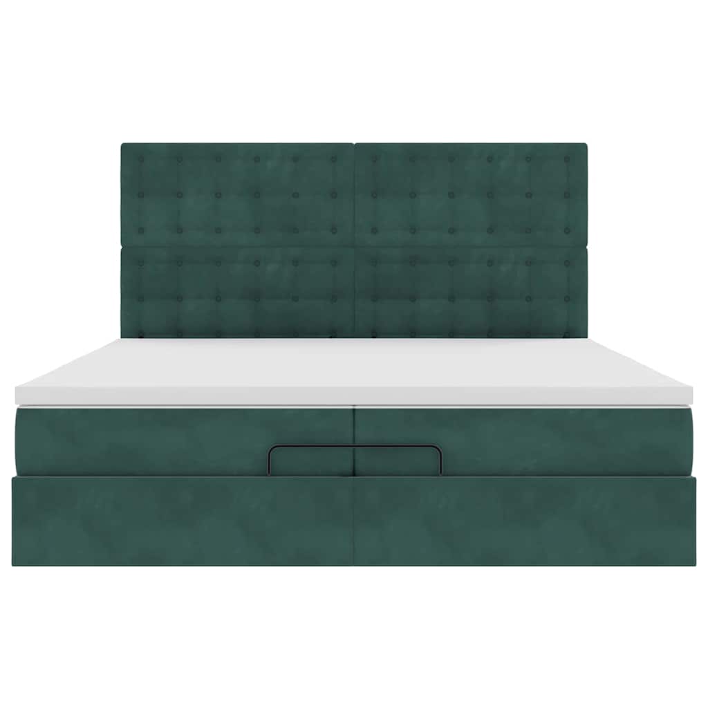 Cadre de lit ottoman avec matelas vert foncé 200x200 cm velours - XIOS
