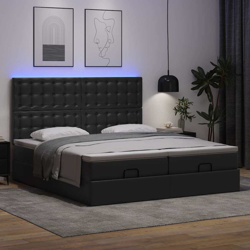 Cadre de lit ottoman avec matelas noir 200x200 cm similicuir - XIOS