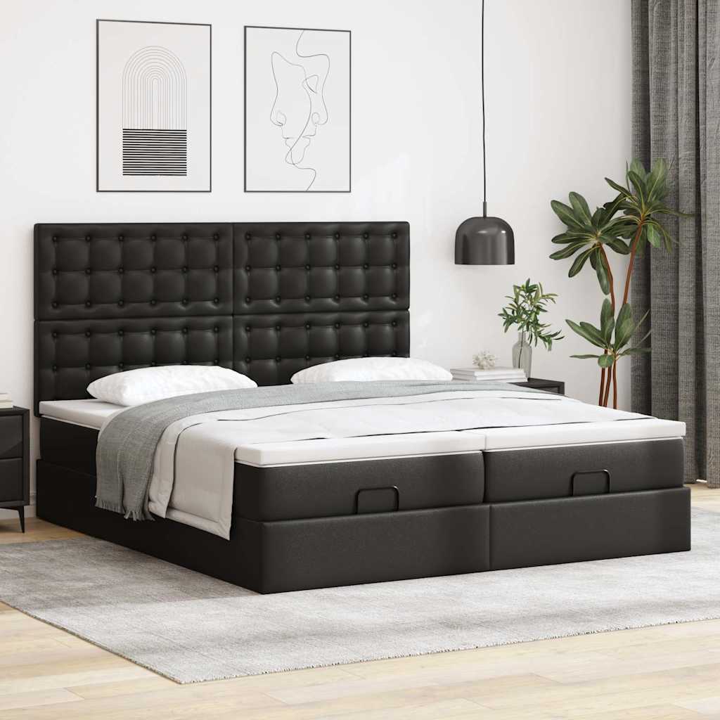 Cadre de lit ottoman avec matelas noir 200x200 cm similicuir - XIOS