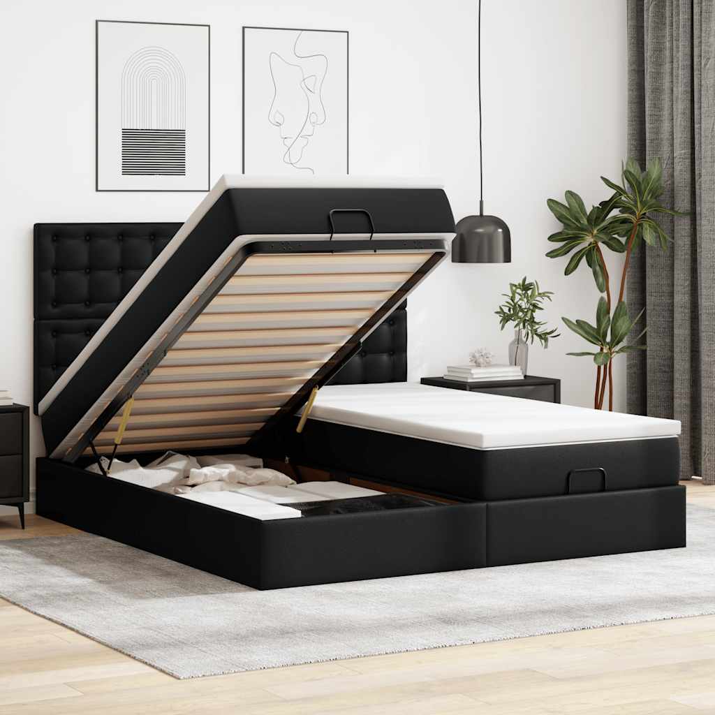 Cadre de lit ottoman avec matelas noir 200x200 cm similicuir - XIOS
