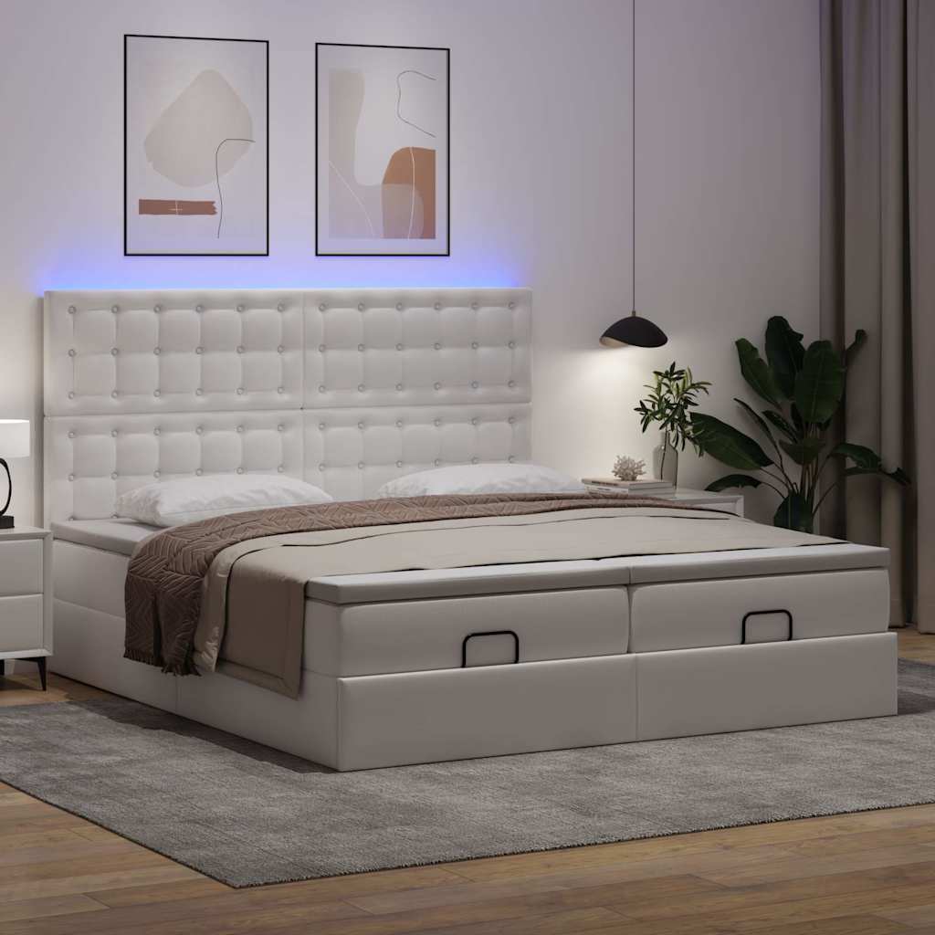 Cadre de lit ottoman et matelas blanc pur 200x200cm similicuir - XIOS
