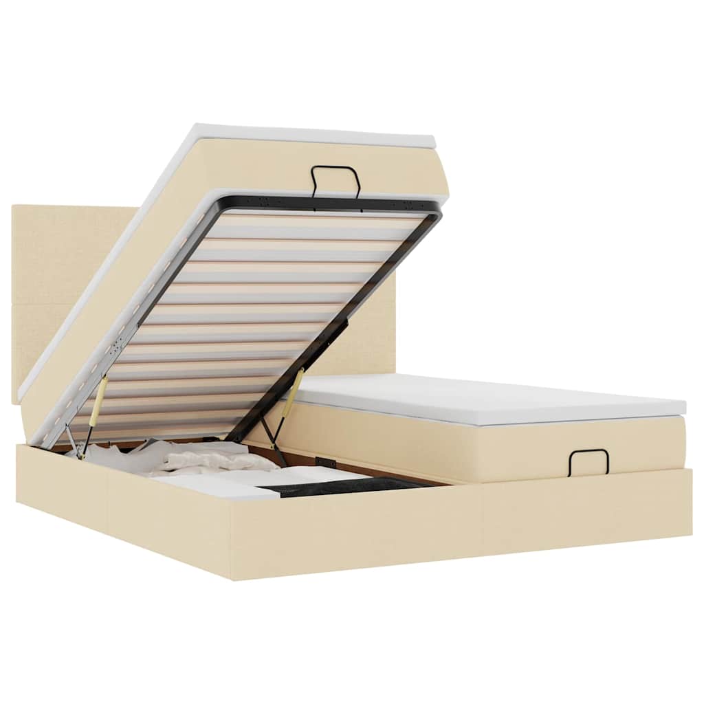 Cadre de lit ottoman avec matelas crème 160x200 cm tissu - XIOS