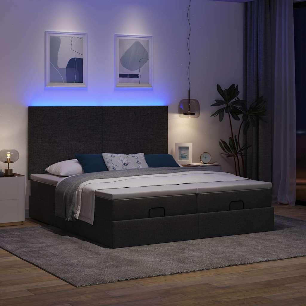 Cadre de lit ottoman avec matelas noir 180x200cm tissu - XIOS