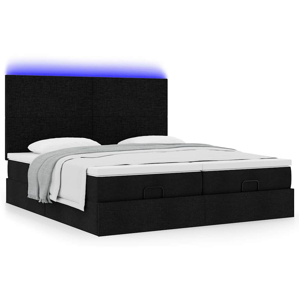 Cadre de lit ottoman avec matelas noir 200x200cm tissu - XIOS
