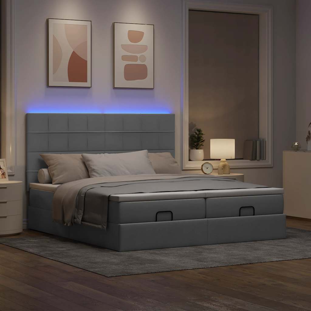 Cadre de lit ottoman et matelas gris clair 160x200cm tissu - XIOS