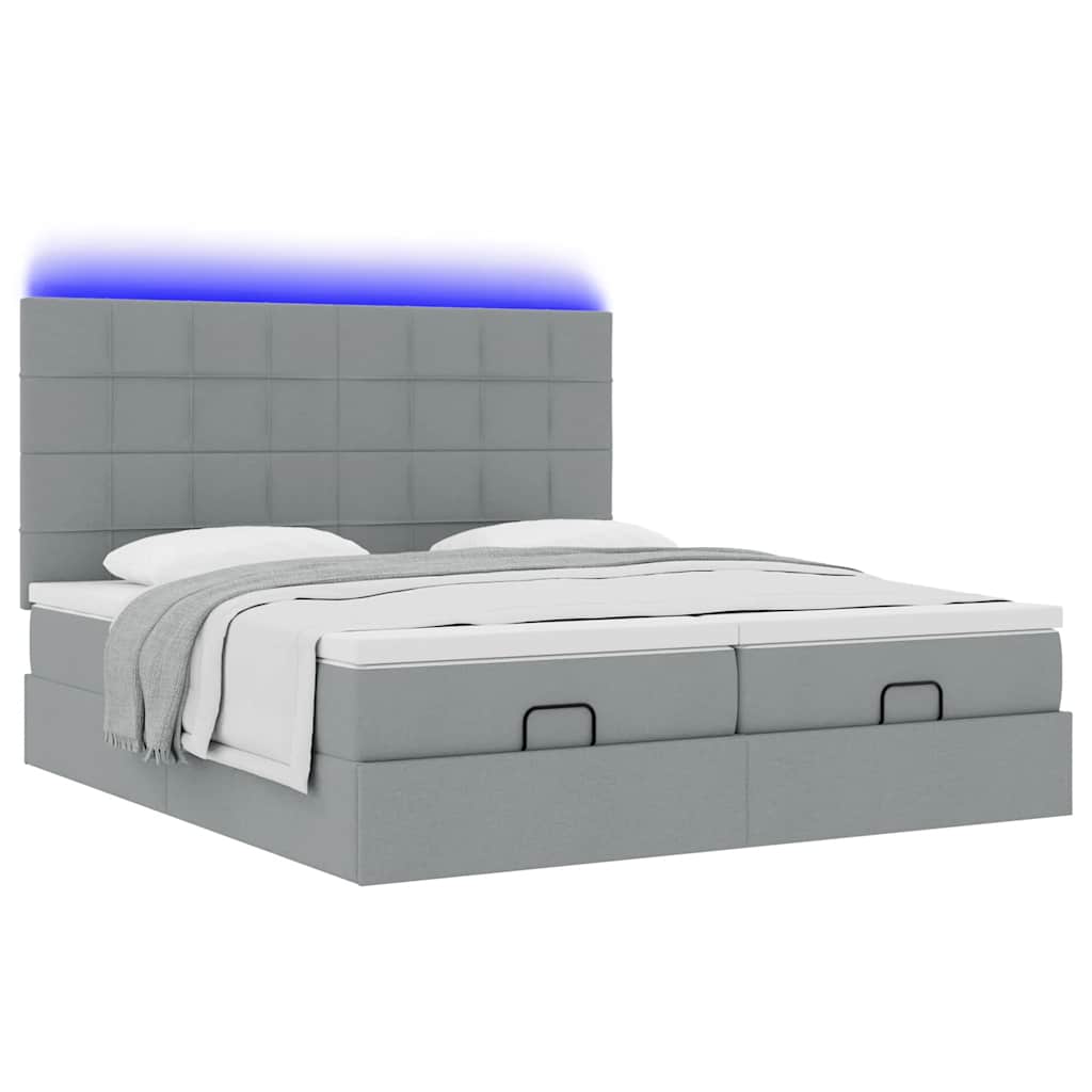 Cadre de lit ottoman et matelas gris clair 160x200cm tissu - XIOS