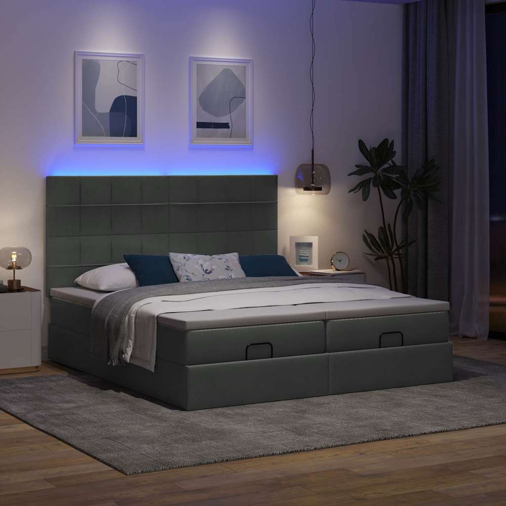 Cadre de lit ottoman avec matelas gris foncé 160x200cm tissu - XIOS