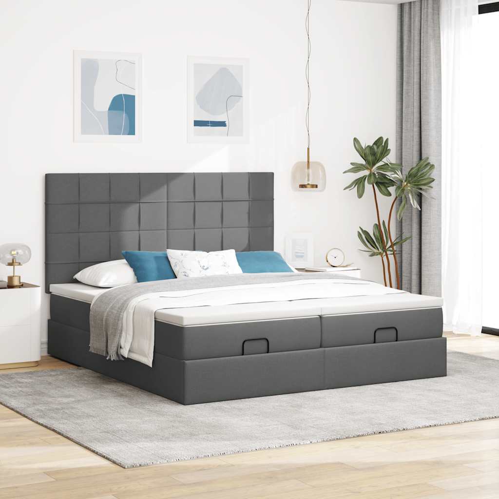Cadre de lit ottoman avec matelas gris foncé 160x200cm tissu - XIOS