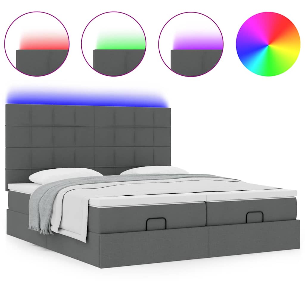 Cadre de lit ottoman avec matelas gris foncé 160x200cm tissu - XIOS
