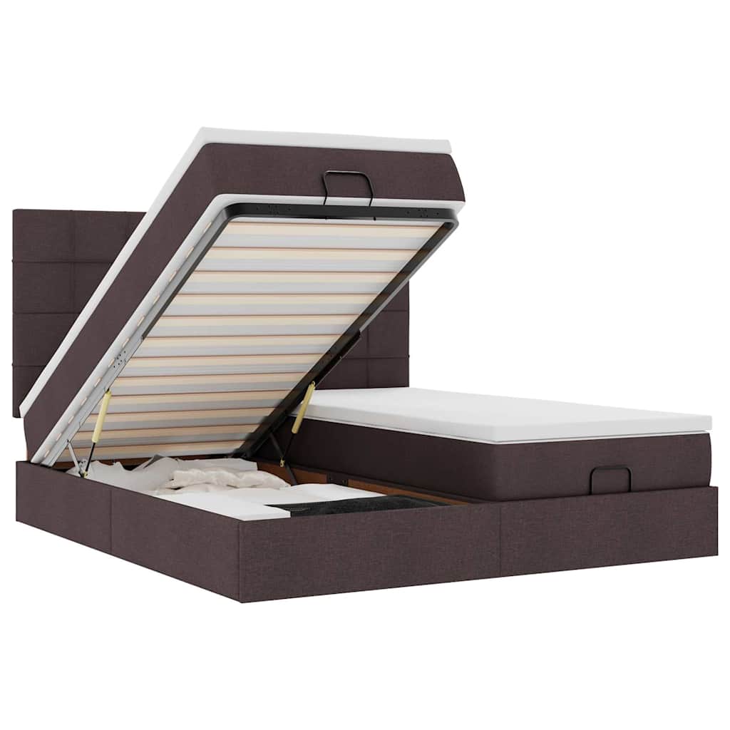 Cadre de lit ottoman avec matelas marron foncé 160x200 cm tissu - XIOS
