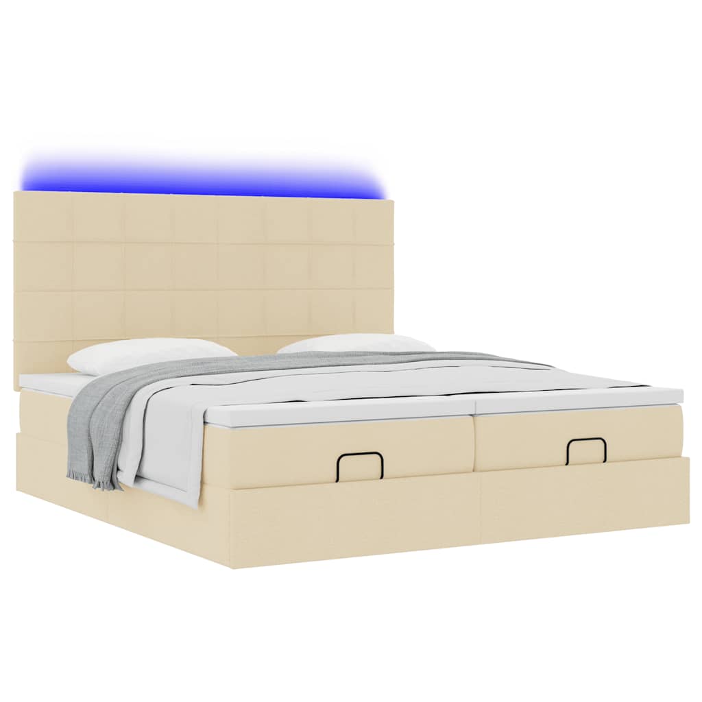 Cadre de lit ottoman avec matelas crème 160x200 cm tissu - XIOS