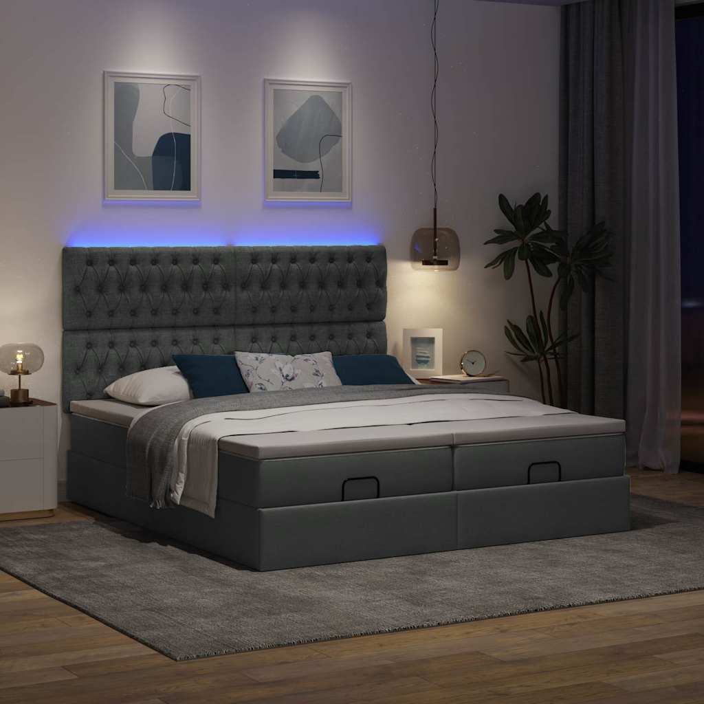 Cadre de lit ottoman avec matelas gris foncé 200x200cm tissu - XIOS