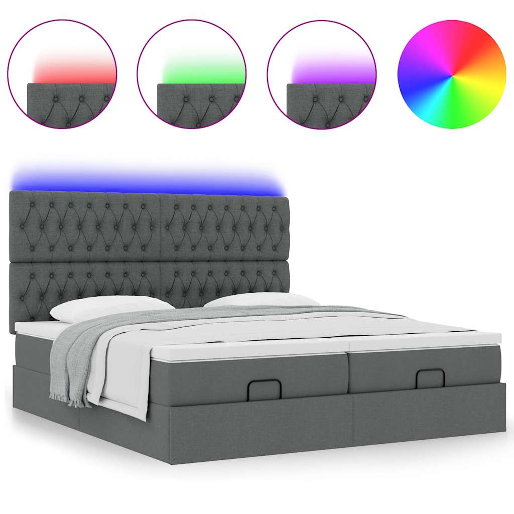 Cadre de lit ottoman avec matelas gris foncé 200x200cm tissu - XIOS